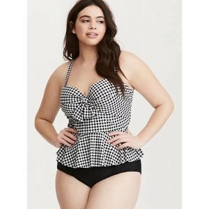 COPY - Torrid | Gingham Tie Front Peplum Mid-Kini Tankini